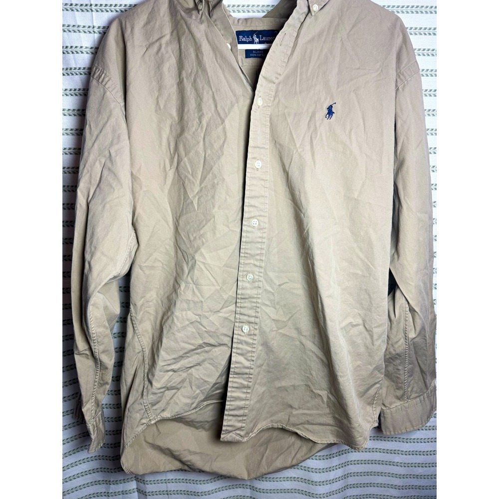 Ralph Lauren Blake Classic Fit Beige Cotton Button-Down Shirt Men's M LS